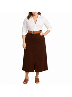 Women's Savane Chocolate Brown Midi or Maxi Skirt Button Up Size 12-14